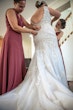 Curvy real bride wearing lace mermaid wedding dress called Judson by Maggie Sottero.