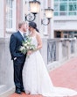 Bride In Square Neck Wedding Dress Called Sawyer By Sottero And Midgley With Groom