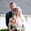 Groom With Bride Wearing Lace Sheath Wedding Dress Tanica By Sottero And Midgley