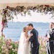 Bride Wearing Beaded Wedding Dress Called Luella By Sottero And Midgley Kissing Groom
