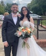 Groom With Bride Wearing Off-The-Shoulder Princess Wedding Dress Mavis By Rebecca Ingram