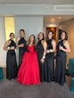 Bride Wearing Red Aline Wedding Dress Called Scarlet By Maggie Sottero With Bridesmaids