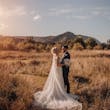 Real Bride wearing rustic boho lace wedding dress called Kendall by Maggie Sottero.