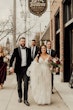 Groom with Bride in Dreamy Beaded Floral Lace A-Line Wedding Dress Called Laramie by Sottero & Midgley