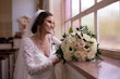 Bride Wearing Long Sleeve Lace Form Fitting Wedding Dress Tina Dawn By Rebecca Ingram