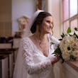 Bride Wearing Long Sleeve Lace Form Fitting Wedding Dress Tina Dawn By Rebecca Ingram