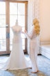 Bride In Crepe And Lace Wedding Dress Called Beverly By Rebecca Ingram