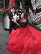 Bride Wearing Red Aline Wedding Dress Called Scarlet By Maggie Sottero With Her Son