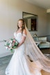 Bride Wearing Sexy Lace Wedding Dress Called Lennon By Maggie Sottero With A Lace Veil