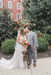 Groom With Bride Wearing Boho-Chic A-line Wedding Dress Courtney By Rebecca Ingram