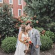 Groom With Bride Wearing Boho-Chic A-line Wedding Dress Courtney By Rebecca Ingram