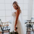 Bride Wearing A-Line Lace Wedding Dress Marisol By Rebecca Ingram