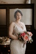 Bride Wearing Rustic Lace Wedding Dress Called Larkin Lynette By Rebecca Ingram