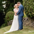 Groom With Bride Wearing Vintage Style Satin Sheath Wedding Dress Ettia By Maggie Sottero 