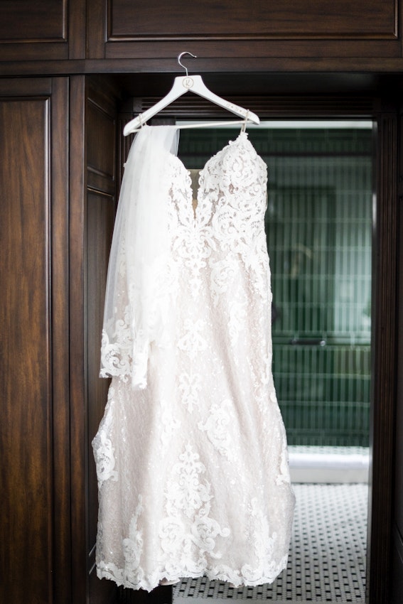 Wedding Dress Hanging from Hanger Called Tuscany Marie by Maggie Sottero