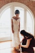 Bride Wearing Sheath Lace Wedding Dress Celeste By Maggie Sottero