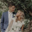Groom With Bride Wearing Modest Cap Sleeve Ball Gown Pearson By Maggie Sottero