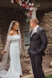Bride Wearing Sheath Wedding Dress With Pearls Drew Marie By Maggie Sottero