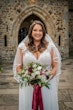 Real Bride in Romantic Cap-Sleeve Chiffon Wedding Gown with Sweetheart Neckline Called June by Maggie Sottero