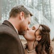 Bride Wearing Lace Wedding Dress Called Ladonna By Maggie Sottero Kissing Groom