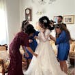 Bride Wearing Glam Long Sleeve Wedding Dress Called Seneca By Sottero And Midgley Getting Ready