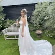 bride in lacy mermaid wedding dress