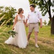 Bride In V-neck A-line Minerva Rebecca Ingram With Groom