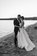 Bride Wearing Sexy Strapless Wedding Dress Called Zelda By Rebecca Ingram With Groom