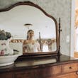 Bride Wearing Lace Aline Bridal Gown Called Harlem By Maggie Sottero Looking In The Mirror