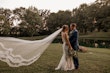 Real Bride In Floral Fit-and-Flare Wedding Dress with Illusion V-Back Called Greenley by Maggie Sottero