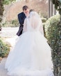 Real Bride In Ruffled Wedding Dress Called Fatima By Maggie Sottero With Groom During First Look