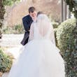 Real Bride In Ruffled Wedding Dress Called Fatima By Maggie Sottero With Groom During First Look