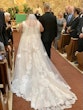 Bride wearing Lace A-line Wedding Dress called Trinity Lynette by Maggie Sottero walking down the aisle