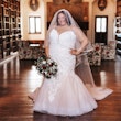 Bride Wearing Veil and Wedding Dress Called Alistaire Lynette by Maggie Sottero