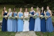 Bride In Sexy Lace Wedding Dress Called Giana By Maggie Sottero With Bridesmaids In Blue