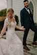 Groom With Bride Wearing Lace Sheath Wedding Dress Francesca By Maggie Sottero