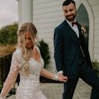 Groom With Bride Wearing Lace Sheath Wedding Dress Francesca By Maggie Sottero