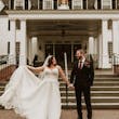 Bride In Beaded And Chiffon Wedding Dress Called Savannah By Maggie Sottero With Groom