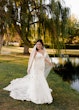 Real Bride in Floral Lace Mermaid Wedding Gown with Beaded Spaghetti Straps Called Giana by Maggie Sottero