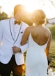 Bride In Ruched Draped Beading Alberta by Maggie Sottero with groom