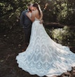 Groom With Bride Wearing Unique Boho A-Line Wedding Dress Keating By Rebecca Ingram