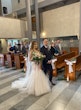 Bride Wearing Fit-and-Flare Wedding Dress Called Wendi By Rebecca Ingram Walking Down The Aisle With Her Father