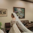 bride wearing off the shoulder A line wedding dress