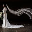 Bride Wearing Simple Keyhole Back Wedding Dress Called Aston By Sottero and Midgley With Veil