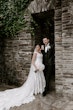 Bride Wearing Lace Backless Wedding Dress Called Chauncey By Sottero And Midgley With Groom