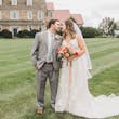 Groom With Bride Wearing Boho-Chic A-line Wedding Dress Courtney By Rebecca Ingram