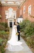 Bride Wearing Satin Aline Wedding Dress Called Ekaterina By Maggie Sottero Kissing Groom