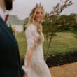 Groom With Bride Wearing Lace Sheath Wedding Dress Francesca By Maggie Sottero