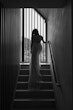 Bride wearing Luella wedding dress by Sottero and Midgley walking up the stairs