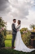 real bride in vintage style lace wedding dress with bishop sleeves called Finley by Sottero & Midgley